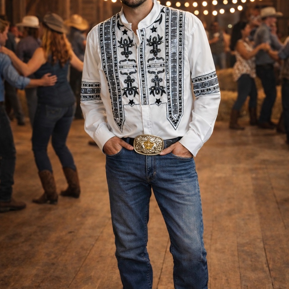 Ports 1961 White Shirt with Black Embroidery